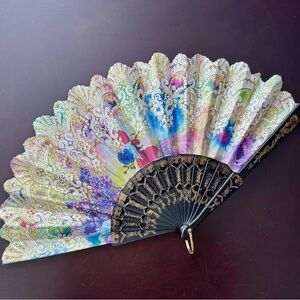 Colorful Hand Fan with Gold Details